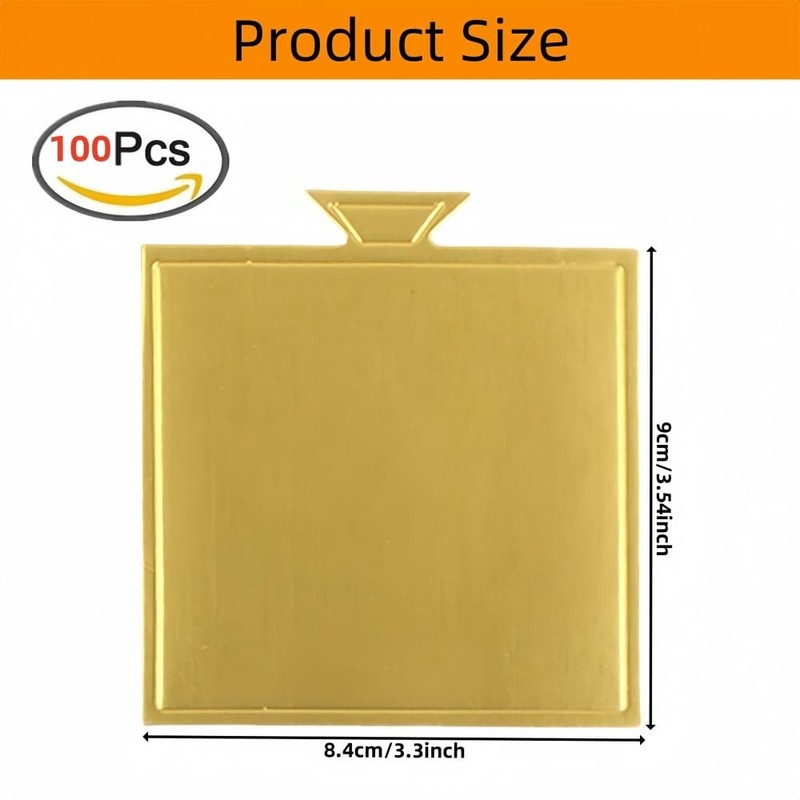 100 PCS Gold Square Mini Cake Boards, 9x8.4 cm, Mousse Cake Base, Paper Plates gallery