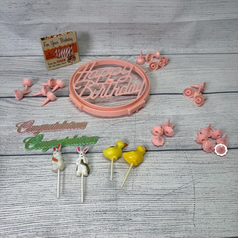 Vintage 1960s Party Cake Bakery Birthday Decorations Ornaments Candle Holders