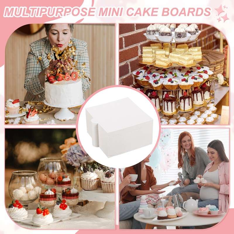 50 Pcs Mini Cake Boards, 3.5 Inch Square Mousse Cake Base, White gallery