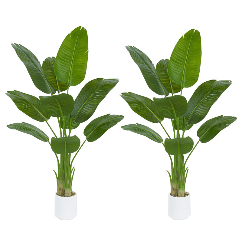 Txabl Pack 2 Artificial Bird Of Paradise Plant 5Ft Fake Palm Tree Feaux Plants