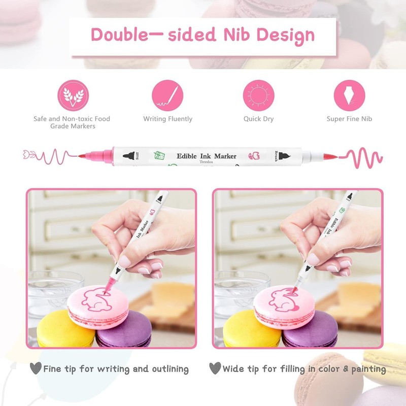 Edible Markers for Cookie Decorating,12Pcs Food Coloring Pens Double Side Food gallery