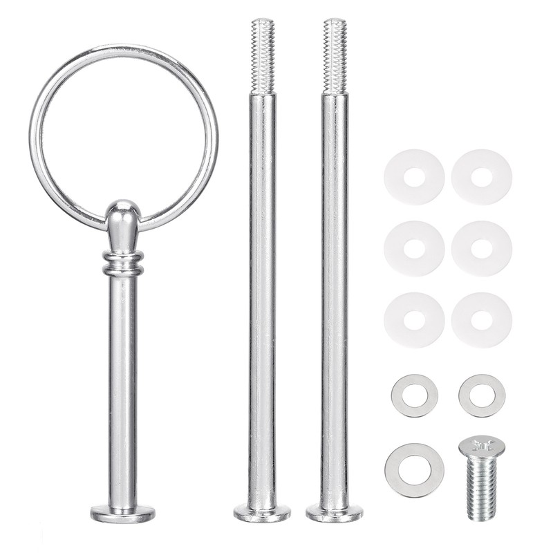 2 Set Cake Tray Stand Handle Plate Hardware Fitting 3-Tiers Round Silver]