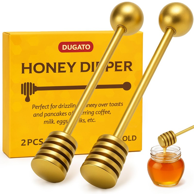 2 Pack Gold Honey Dipper Set 6.3″ 304 Stainless Steel Honeycomb Sticks