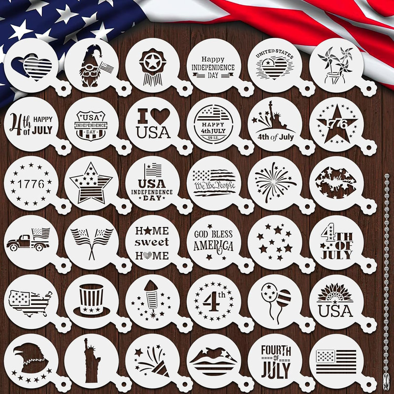 4Th of July Cookie Cake Stencils 36 Pieces Reusable Patriotic Mold |
