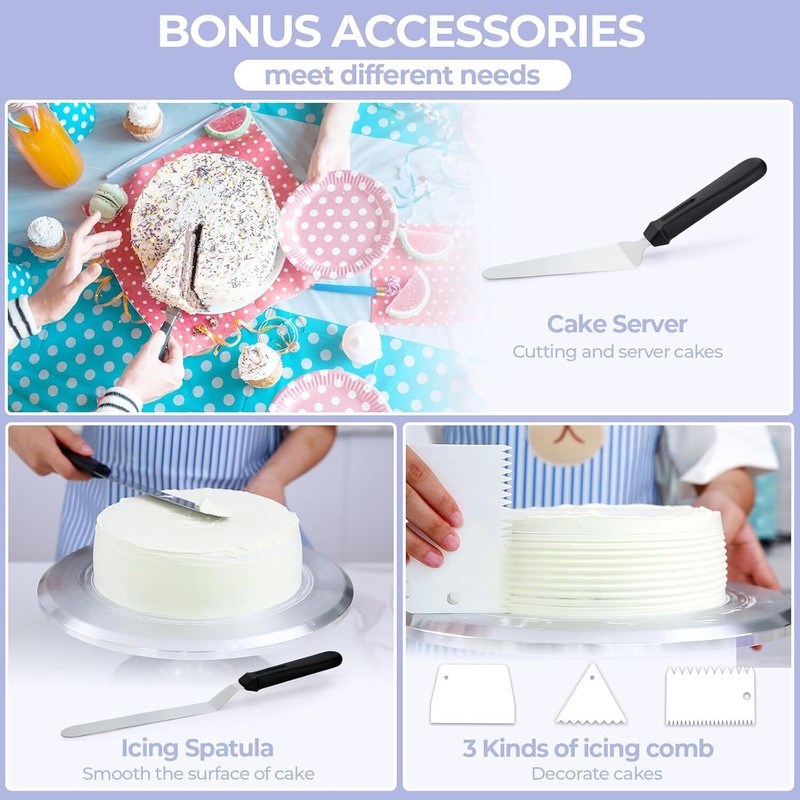 Cake Turntable, Aluminium 12'' Cake Decorating Kit Spinner with 2 Icing gallery