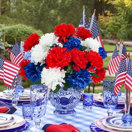 6Pcs Red White Blue Faux Mums Flowers for 4th of July Decor, Patriotic gallery