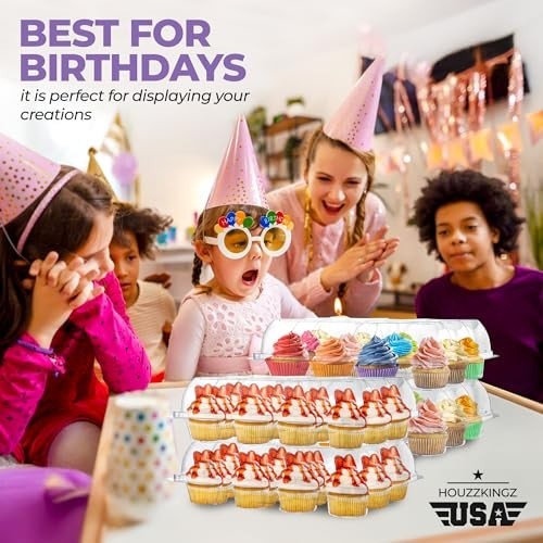 12 Compartment Cupcake Containers - 8 Pack High Dome Disposable Boxes, Stackable gallery