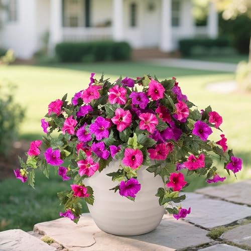 Artificial Fake Flowers for Outdoor Spring Decoration, 2PCS B-fuchsia Purple gallery