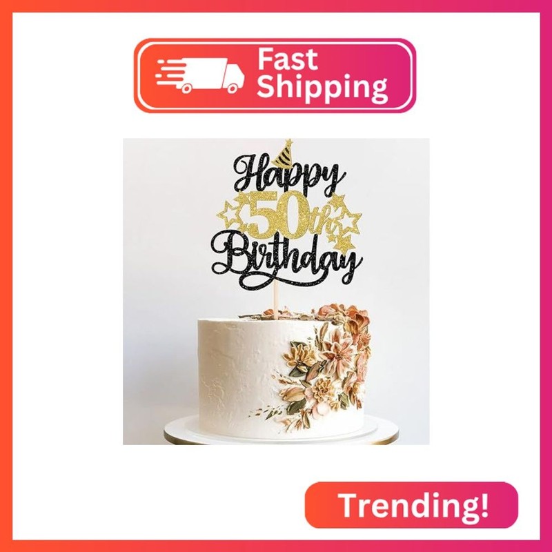 Rsstarxi 1 Pack Happy 50th Birthday Cake Topper Star Hat Glitter Cheers to 50 Ye