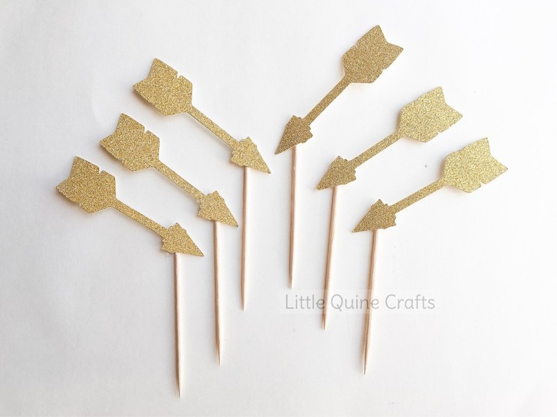 12 Bohemian Boho Native Arrows Gold Glitter Birthday Baby Shower Cupcake Topper