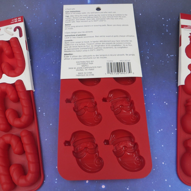 3 Celebrate It Red Christmas Silicone Candy Molds Bakeware Canes Santa Snowman gallery