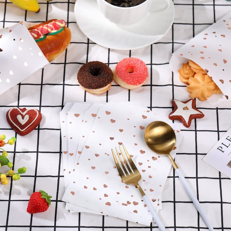 200 PCS 5x7 Inch Rose Gold Heart Printed Candy Buffet Bags Small Cookie Treat gallery