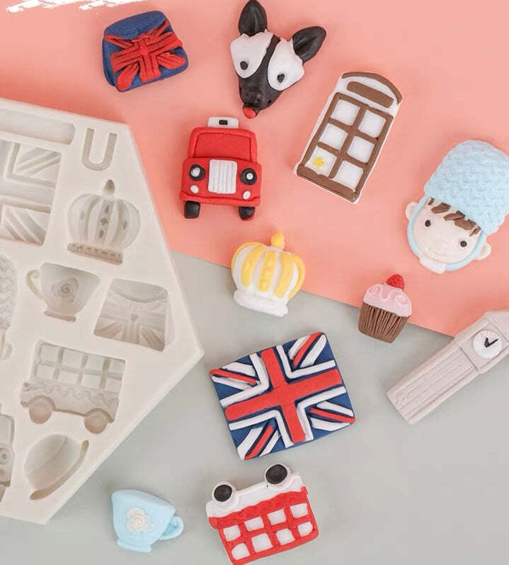 UK British Mould Flag Soldier Fox Big Ben Crown Tea London Bus silicone mould qu