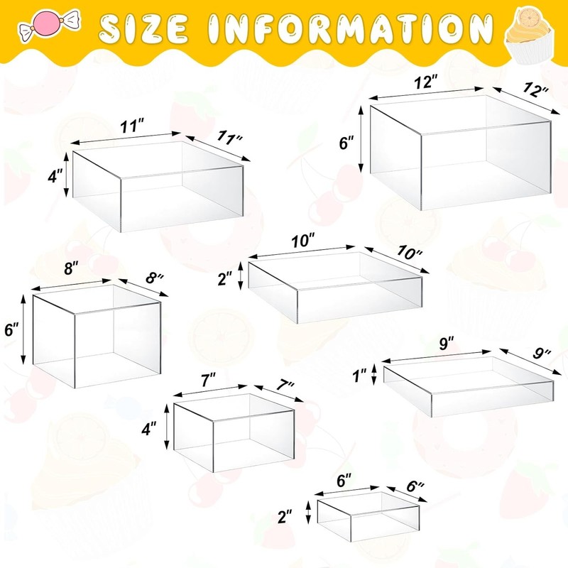 Leinuosen 7pc Buffet Risers Set 6-12in Acrylic Display Box Dessert Table gallery