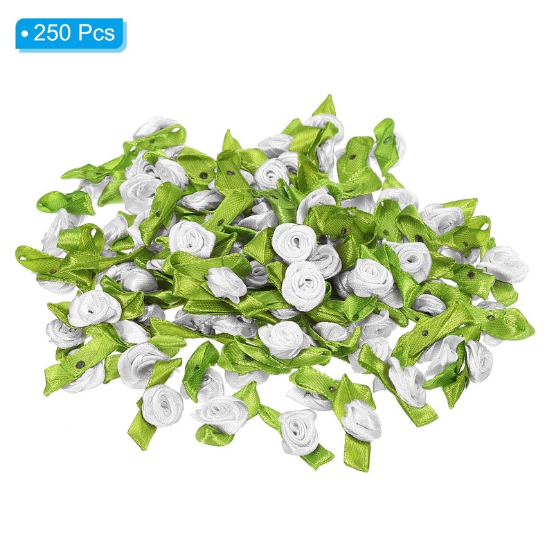 250Pcs 15mm Tiny Satin Ribbon Rose Fabric Flowers Rosettes Applique White gallery