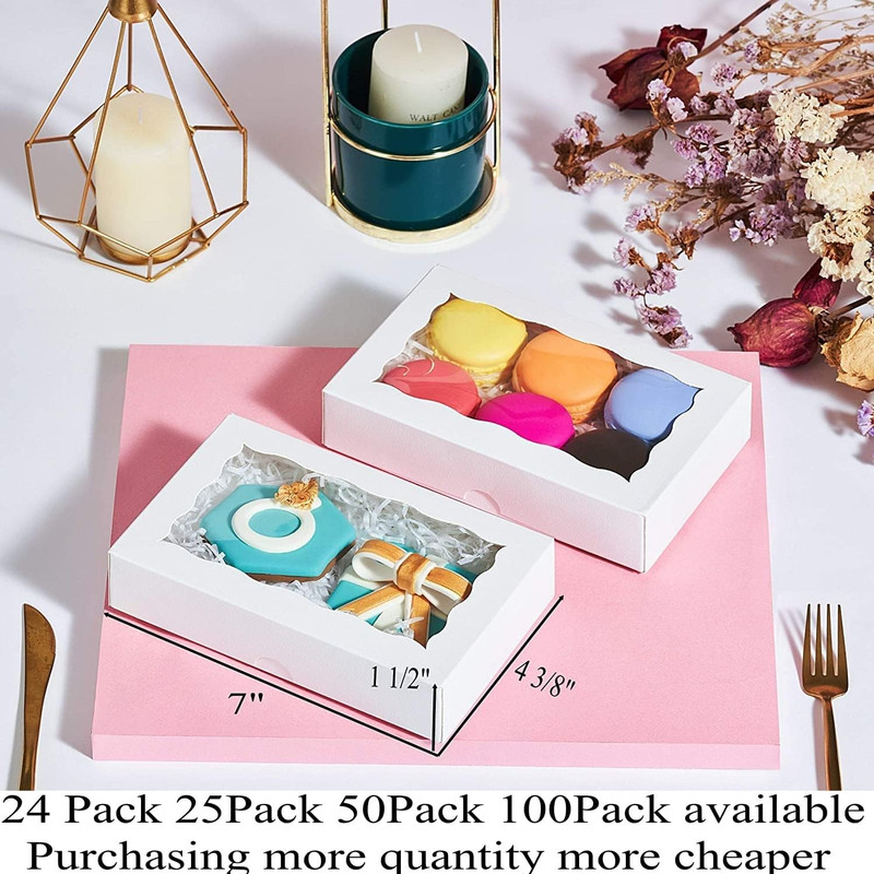 24 Pack 7 x 4 3/8 x 1 1/2 inches Cookies Boxes for 2, Auto-Popup Macaron Boxes f gallery