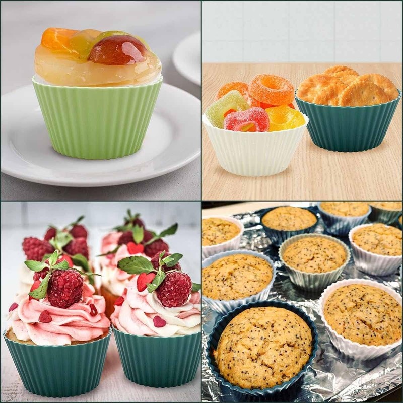 24 Pack Silicone Baking Cups Reusable Muffin Liners Non-Stick Cup Cake Molds Set gallery