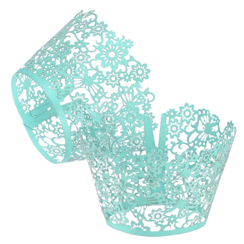 50-Pack Floral Cupcake Liners for Wedding Party Decoration[Light Blue] gallery