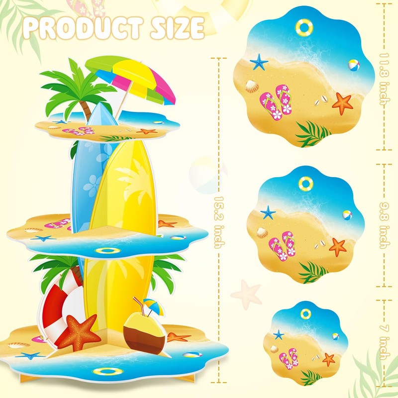 Summer Decorations Beach Surfboard Palm Tree Umbrella Cupcake Stand Gift gallery