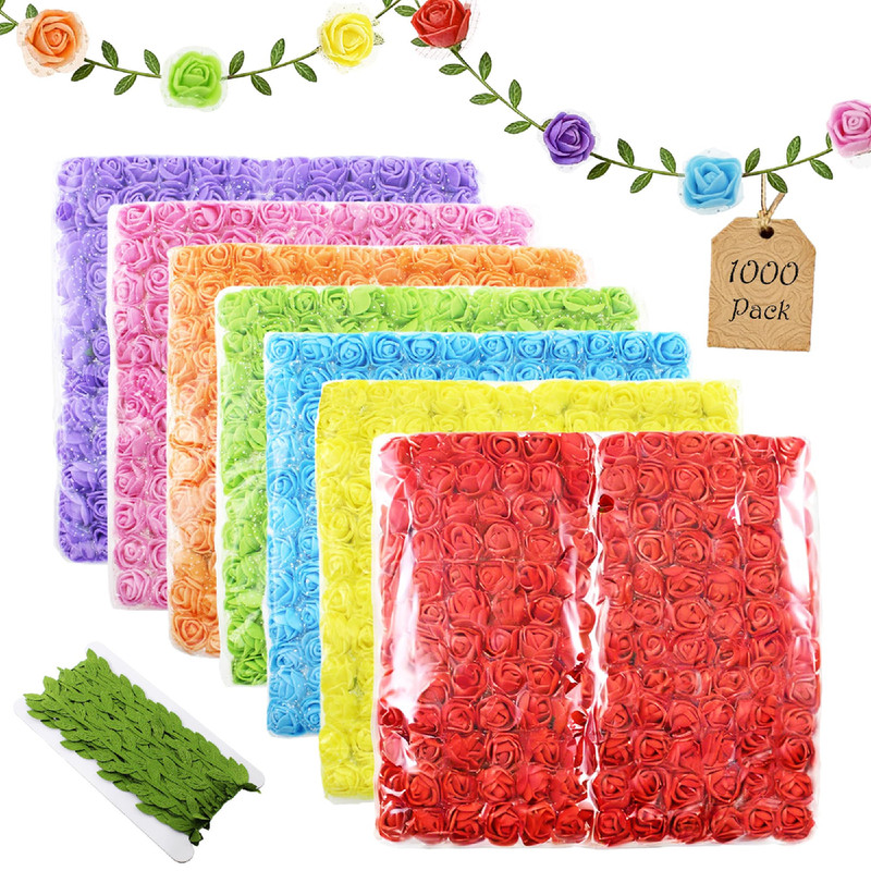 Vignor 1000 Pcs 0.6 Inch Mini Fake Rose Head Gauze Small Foam Artificial