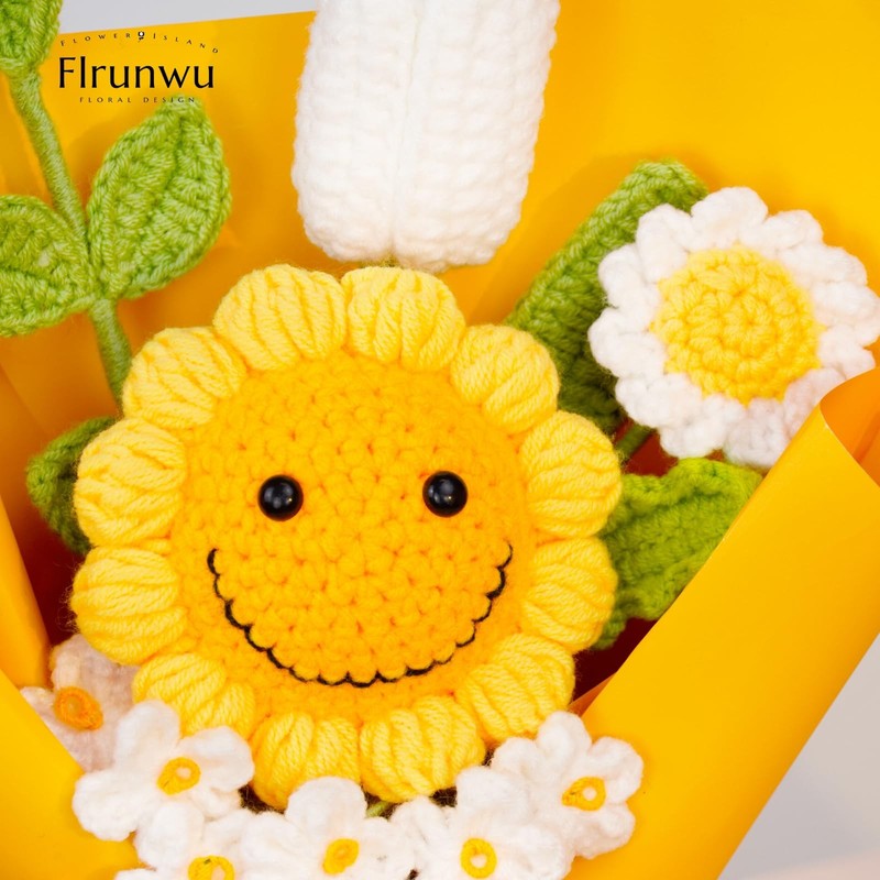 Flrunwu Artificial Sunflowers Bouquet Hand-Woven Rose Artificial Flowerpack Of gallery