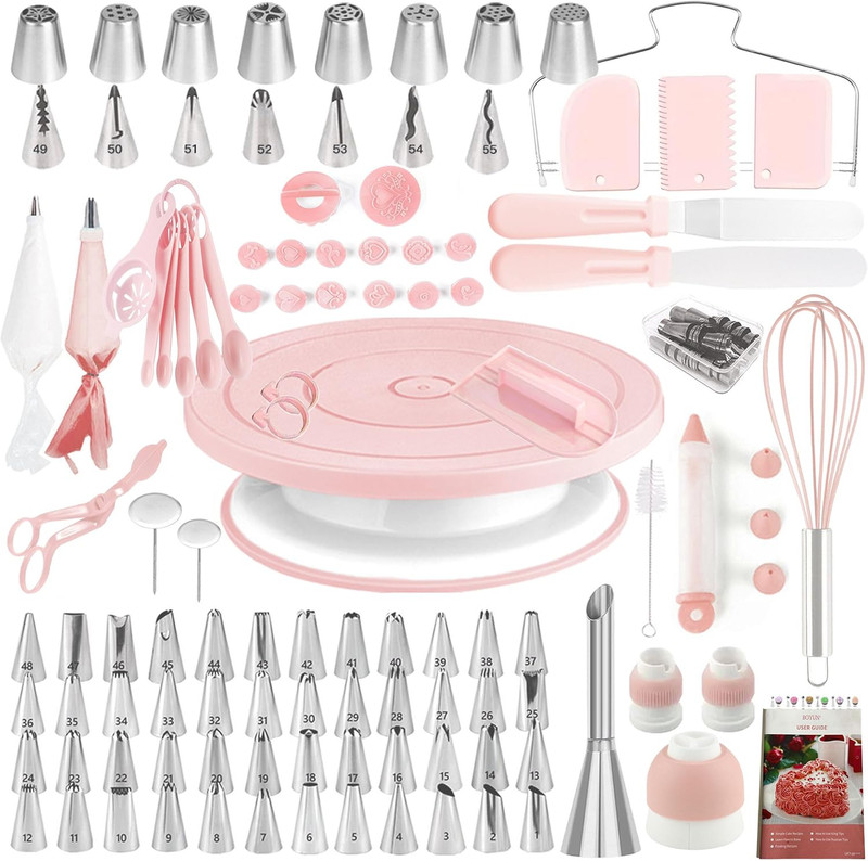 Set Decoracion Pasteles 137 Pzas Base Giratoria Boquillas Mangas Reposteria Rosa gallery