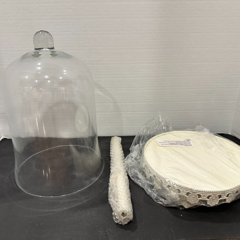 Elements Glass Domed Cake Stand – 22¾” Tall – Clear Pedestal Display