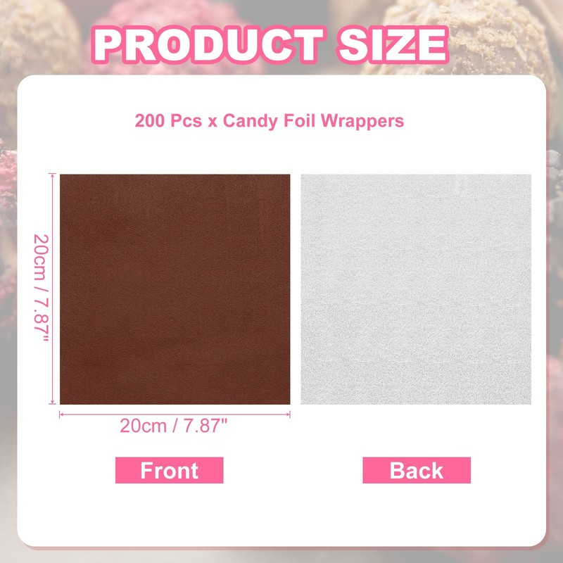 200 Pcs Candy Foil Wrappers, 7.87 x 7.87" Wrappers, Brown (Orange Peel) gallery