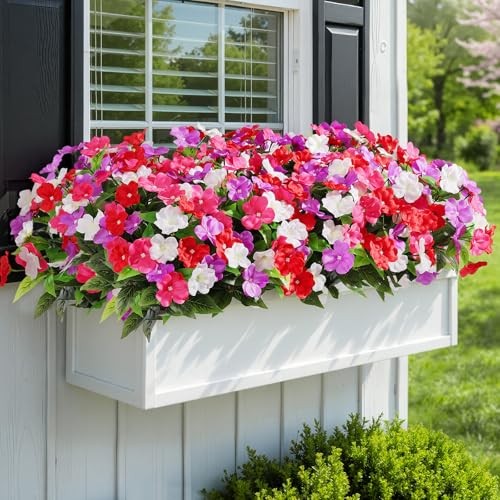 Bundles Artificial Impatiens Flowers Faux Silk Plant for 8 Redwhitepurplerosy gallery