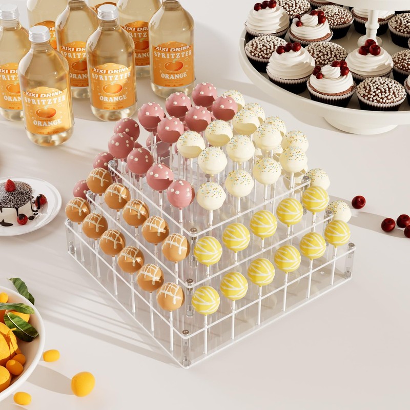 3 Tier Square Cake Pop Stand, 72 Holes, Lollipop Holder, Dessert Display, Party gallery