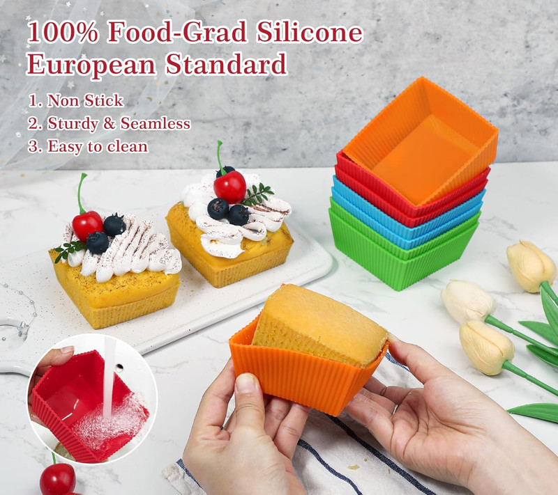 3.5 Inch Jumbo Baking Cups Reusable Silicone Square Cupcake Liners Non-stick Muf gallery