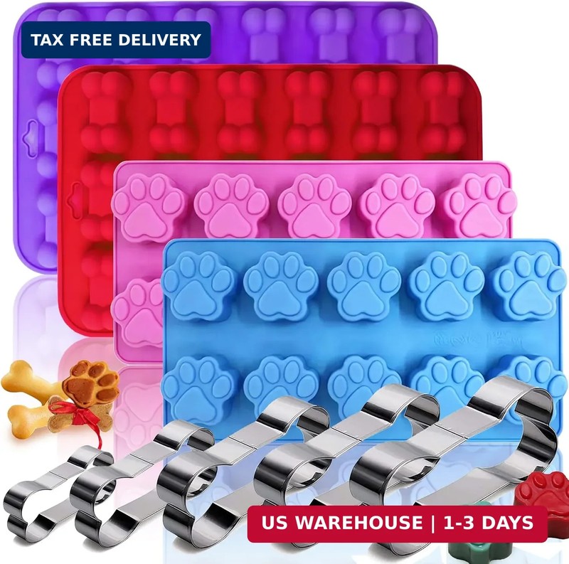 Set of 9-4 Silicone Molds Puppy Dog Paw and Bone，Silicone Dog Treat Molds and 5
