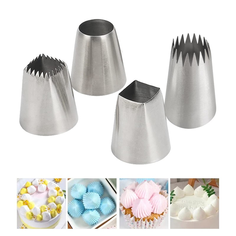 4Pcs X-Large Piping Tips Set, Stainless Steel Square Round Frosting Tips, Cak…