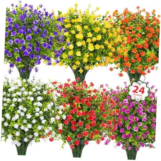 24 Bundles Artificial Flowers for Outdoors Decoration Fake Flowers Mixed Color gallery