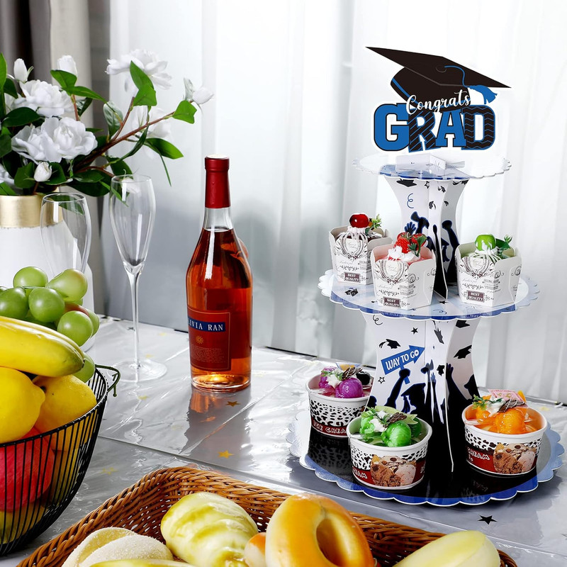 2 Pcs Graduation Cupcake Stand 3 Tier Black Graduation Cupcake Holder Class of 2 gallery
