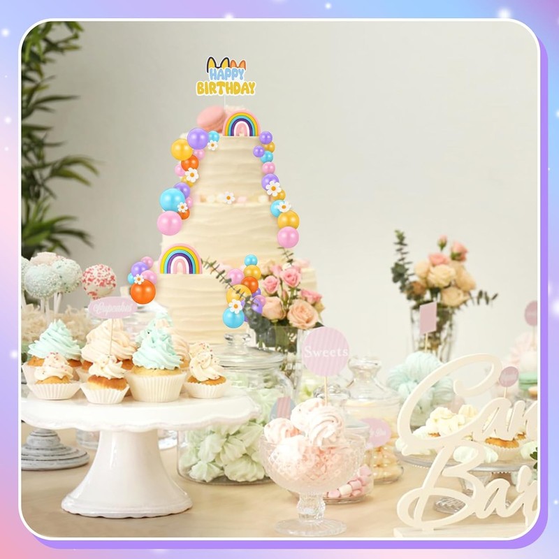 63 Pcs Cake Toppers with Balls Daisy Rainbow Cake Topper, Blue Cake Topper gallery