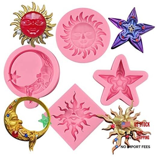 Greek Sun God Fondant Molds 4pcs, Moon Star Cake Decorating Silicone Molds,