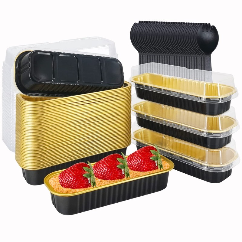LNYZQUS Mini Loaf Pans with Lids 50 Pack,6.8oz Small Cake Tins for Baking