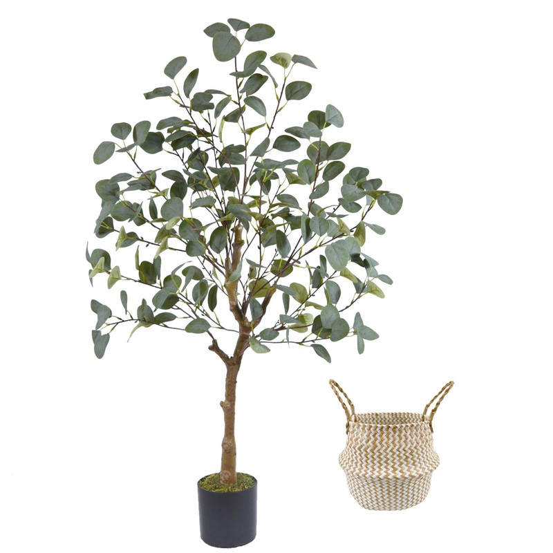 Warmplants Artificial Eucalyptus Tree, 4ft Tall Green Silk Leaves Perfect Faux P
