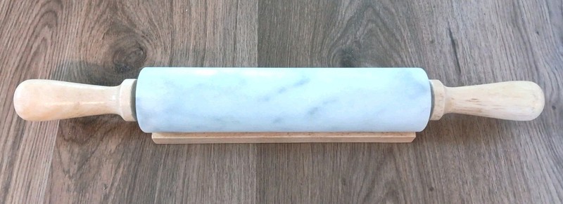 Marble Rolling Pin Wooden Handles & Wooden Storage Cradle