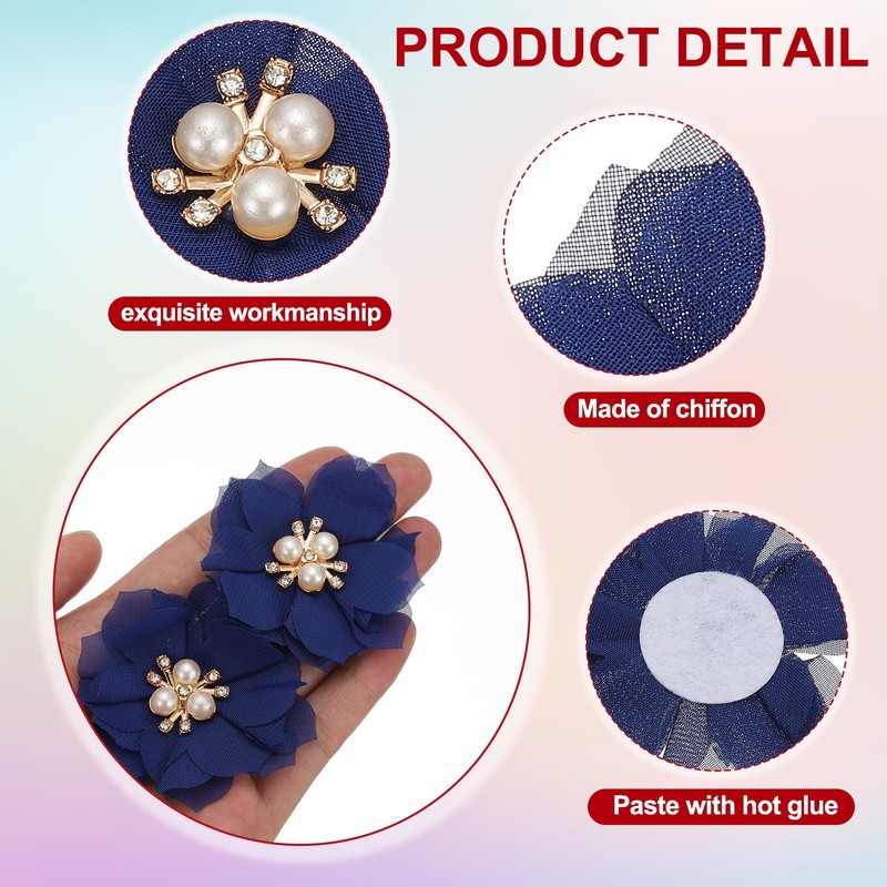 2.36 Inch Rhinestone Chiffon Flower, 15 Pcs Fabric Appliques, Sapphire Blue gallery