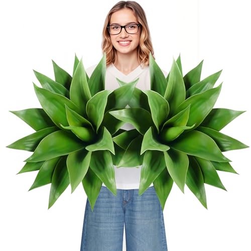 28 Inch Artificial Agave Plants Outdoor Set, Large Fake 28 Inches Green*2
