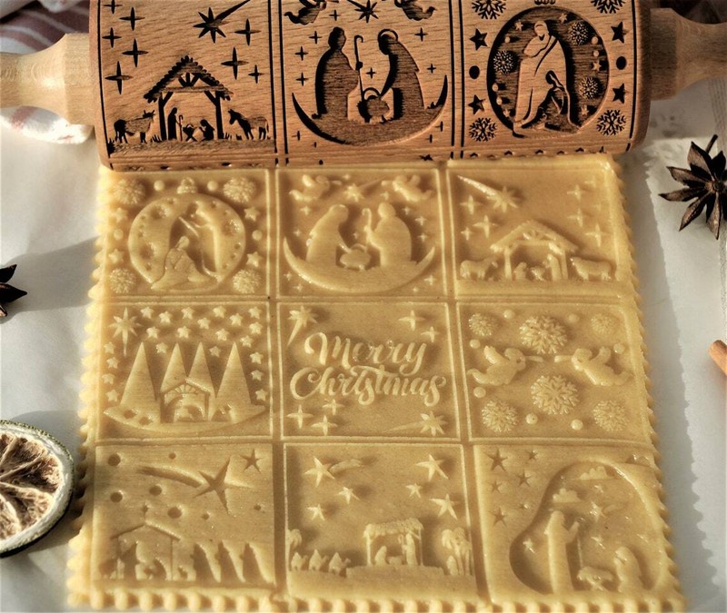 Nativity Embossed Rolling pin Springerle cookie mold Cutter Xmas gifts Christmas