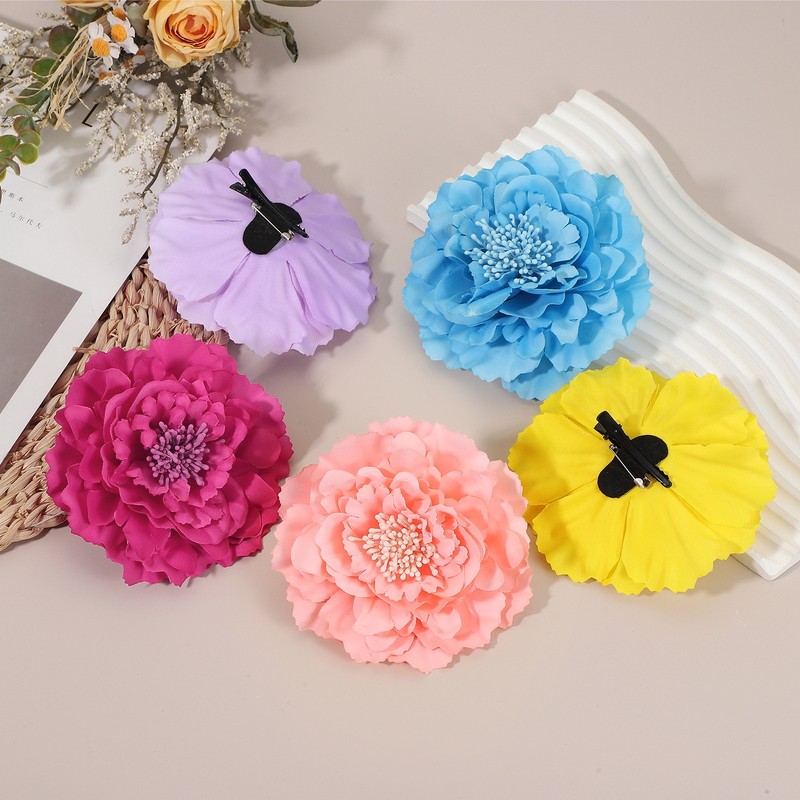 3Pcs Peony Flower Hair Clips 4.7" White Fabric gallery