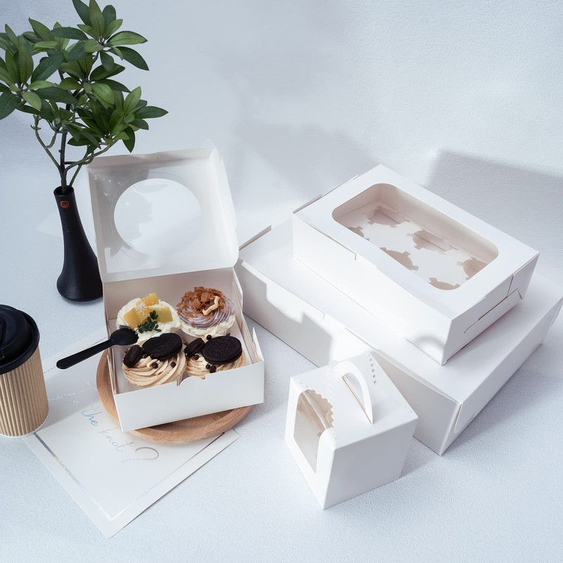 50 PCS White 6 Count Cupcake Boxes Clear Window Treat Holder 9.4x6.1x3.14 Inch gallery