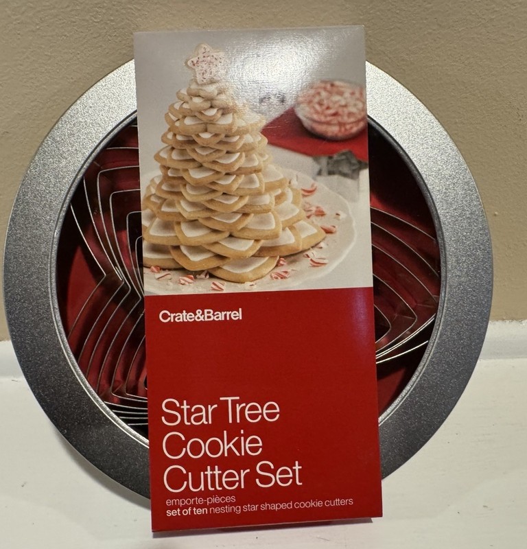 Crate & Barrel Star Tree Cookie Cutter Set 10pc Nesting Stainless Steel New