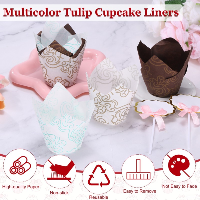 100Pcs Cloud Tulip Cupcake Liners with 10Pcs Cheese Markers, White Blue gallery