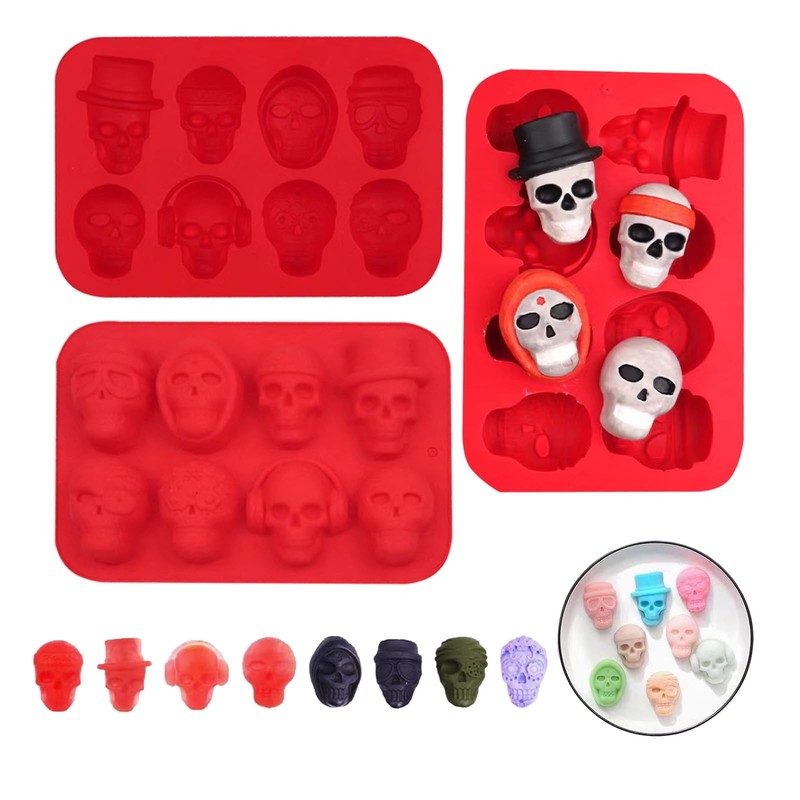 Skull Silicone Mold – 8 Cavity Skull Chocolate Mold, Non-stick Silicone Skele…