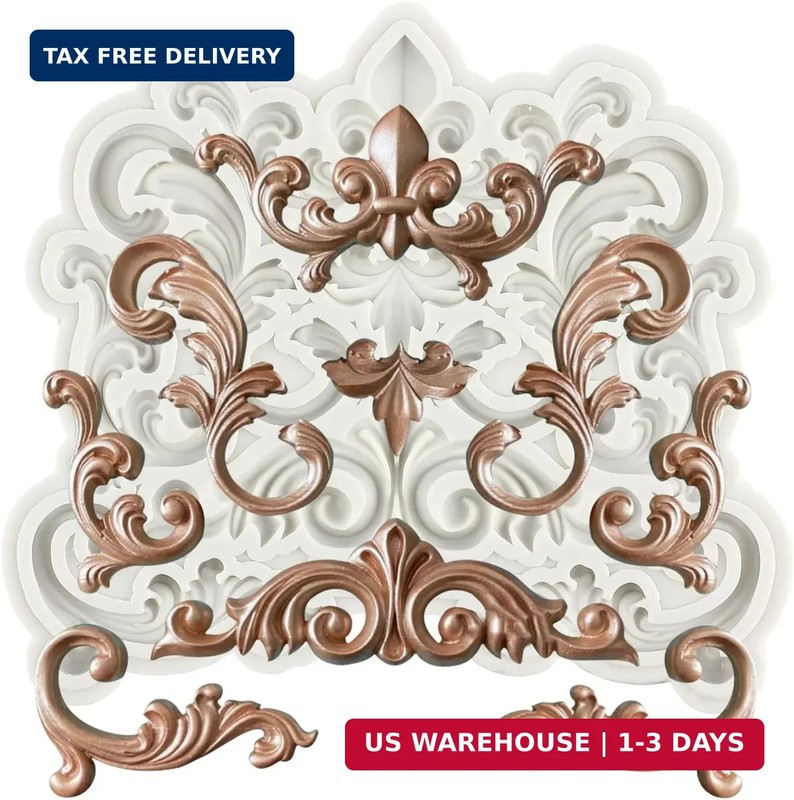 Baroque Fondant Mold Curlicues Scroll Lace Silicone Molds Filigree Mold 3D Sculp
