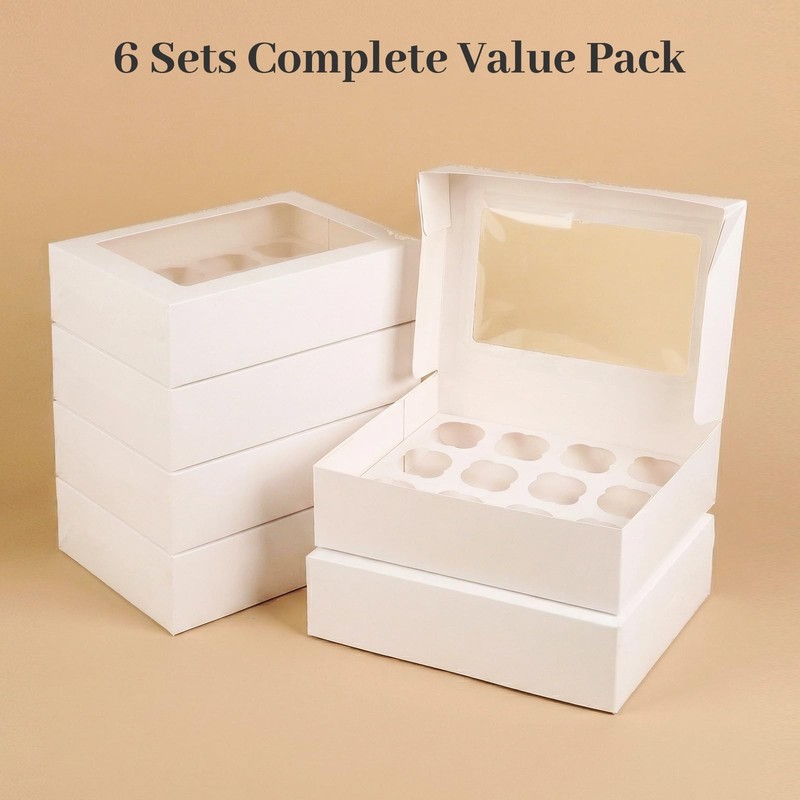 12 Count Cupcake Boxes, 6PCS Cupcake Container with Window Boxes Holding 72 P... gallery